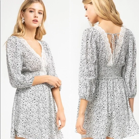 White lace trim micro leopard print summer cute women’s dress - Picture 2 of 4